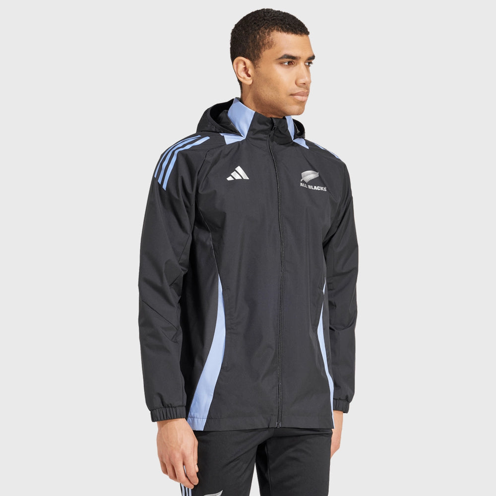 Adidas All Blacks All Weather Jacket Black/Blue Spark - Rugbystuff.com