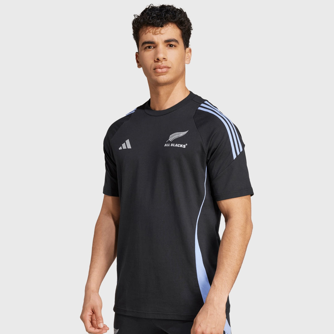Adidas All Blacks Cotton Tee Black/Blue Spark - Rugbystuff.com