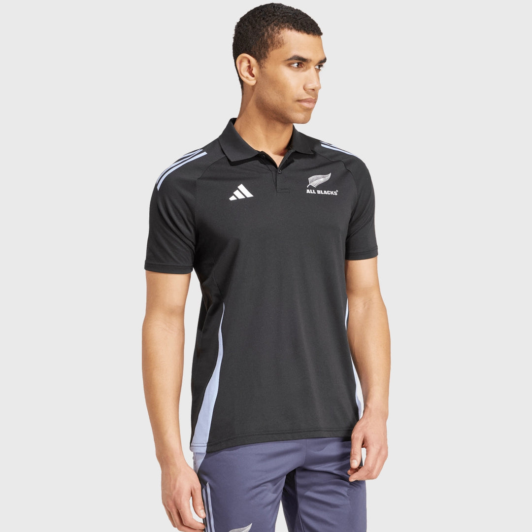 Adidas All Blacks Polo Shirt Black/Blue Spark - Rugbystuff.com
