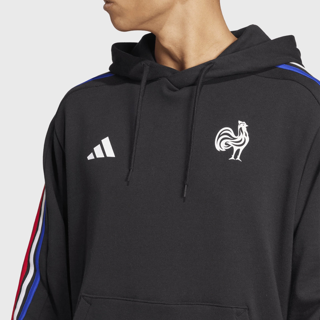 Adidas France Rugby 3 Stripe Hoody Black - Rugbystuff.com