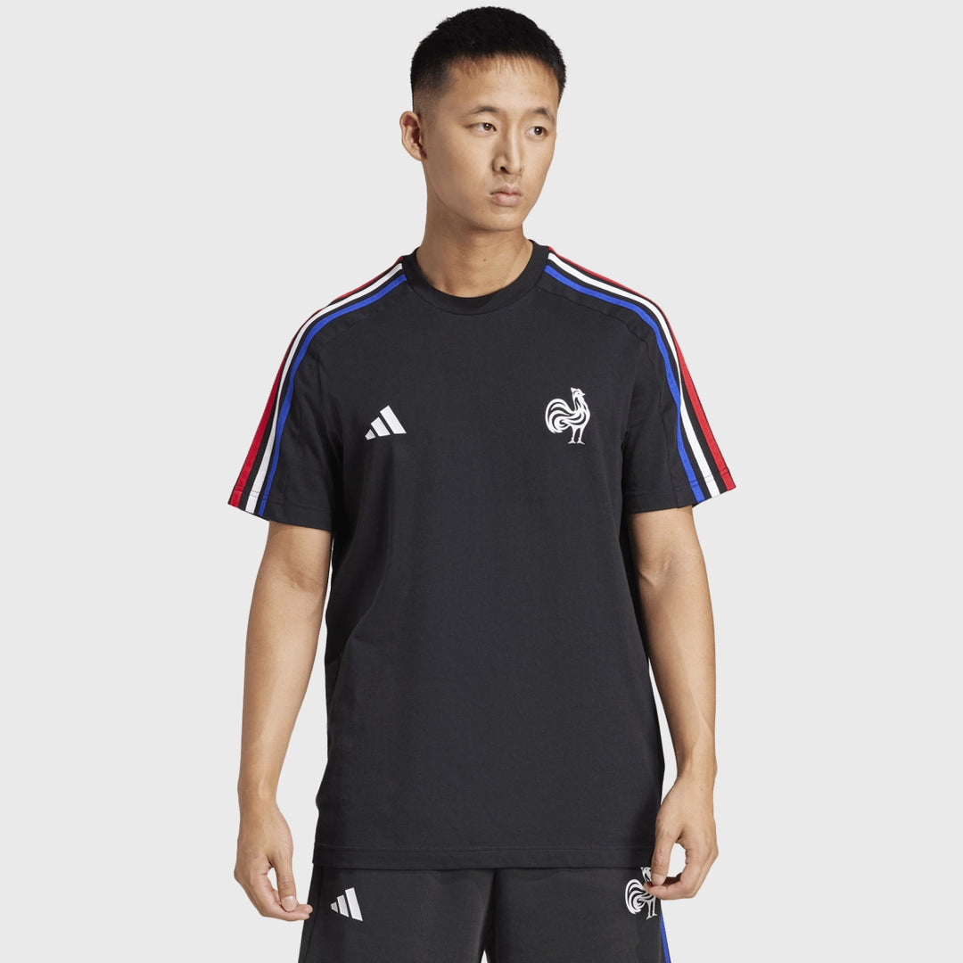 Adidas France Rugby 3 Stripe Tee Black - Rugbystuff.com