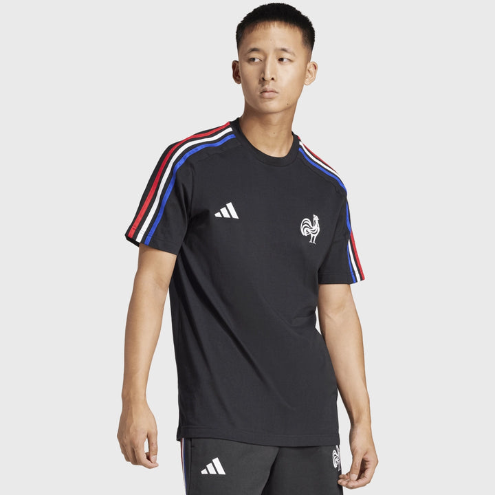 Adidas France Rugby 3 Stripe Tee Black - Rugbystuff.com