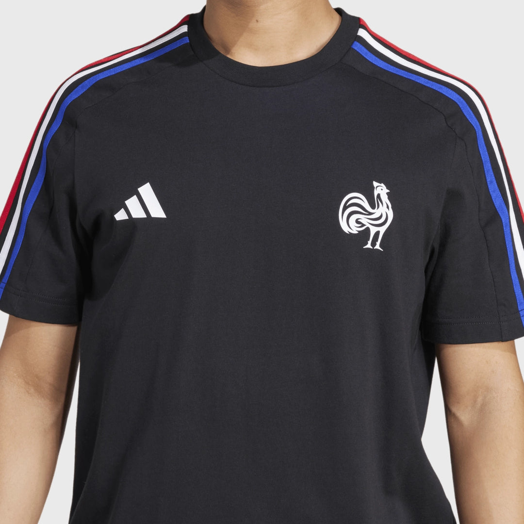 Adidas France Rugby 3 Stripe Tee Black - Rugbystuff.com