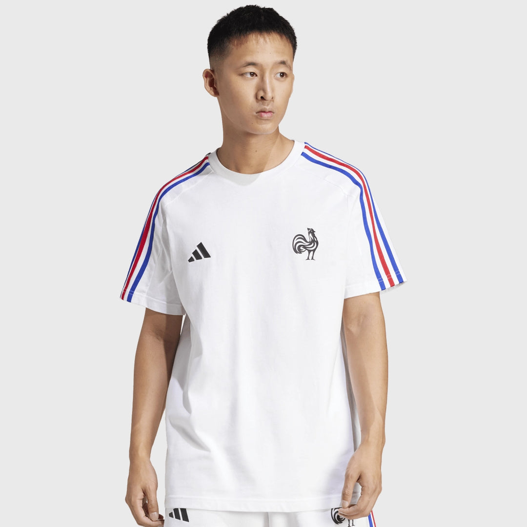 Adidas France Rugby 3 Stripe Tee White - Rugbystuff.com