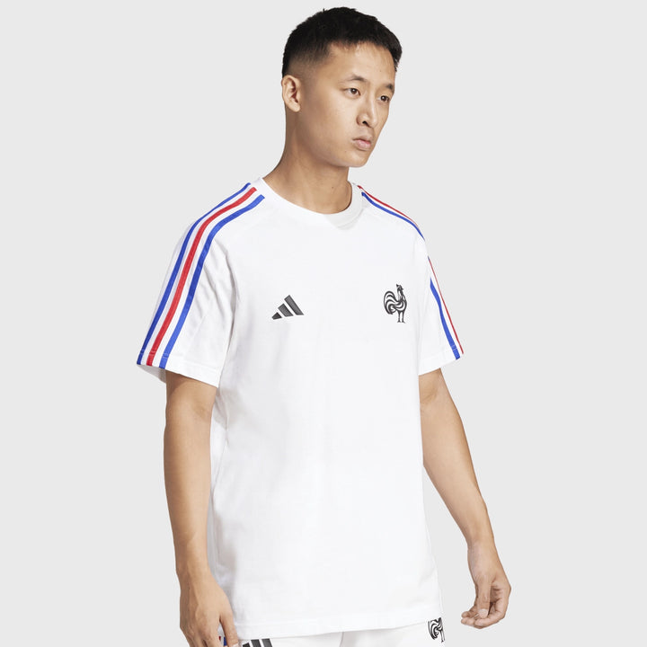 Adidas France Rugby 3 Stripe Tee White - Rugbystuff.com