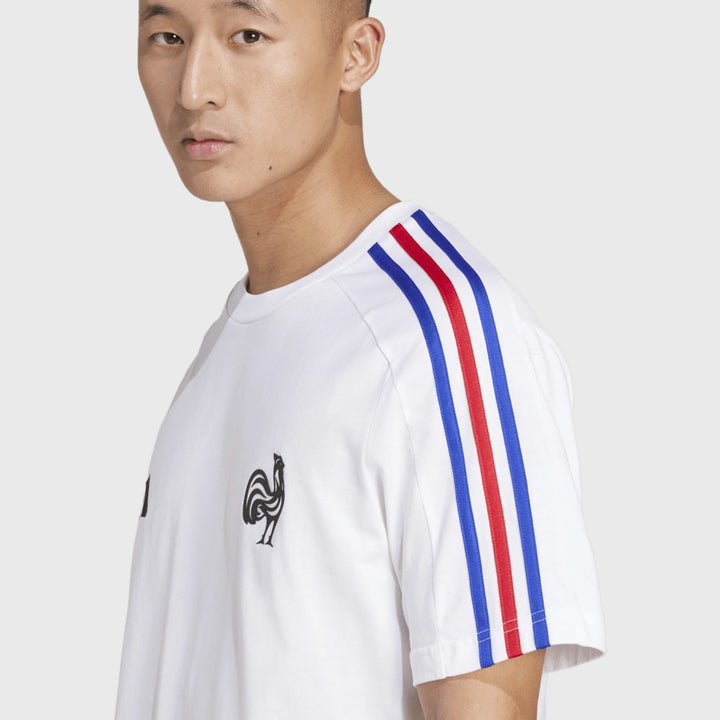 Adidas France Rugby 3 Stripe Tee White - Rugbystuff.com