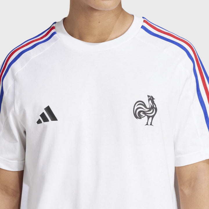 Adidas France Rugby 3 Stripe Tee White - Rugbystuff.com