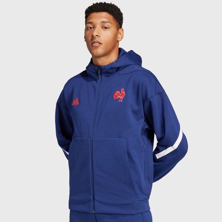 Adidas France Rugby Travel Full Zip Hoody Dark Blue - Rugbystuff.com