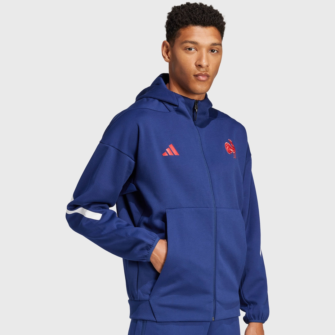 Adidas France Rugby Travel Full Zip Hoody Dark Blue - Rugbystuff.com