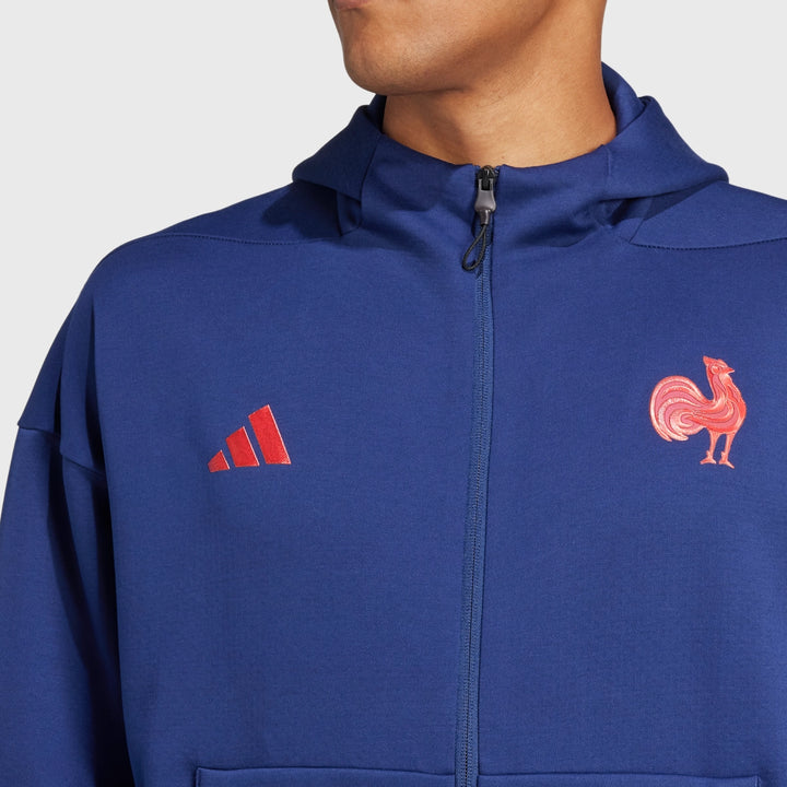 Adidas France Rugby Travel Full Zip Hoody Dark Blue - Rugbystuff.com