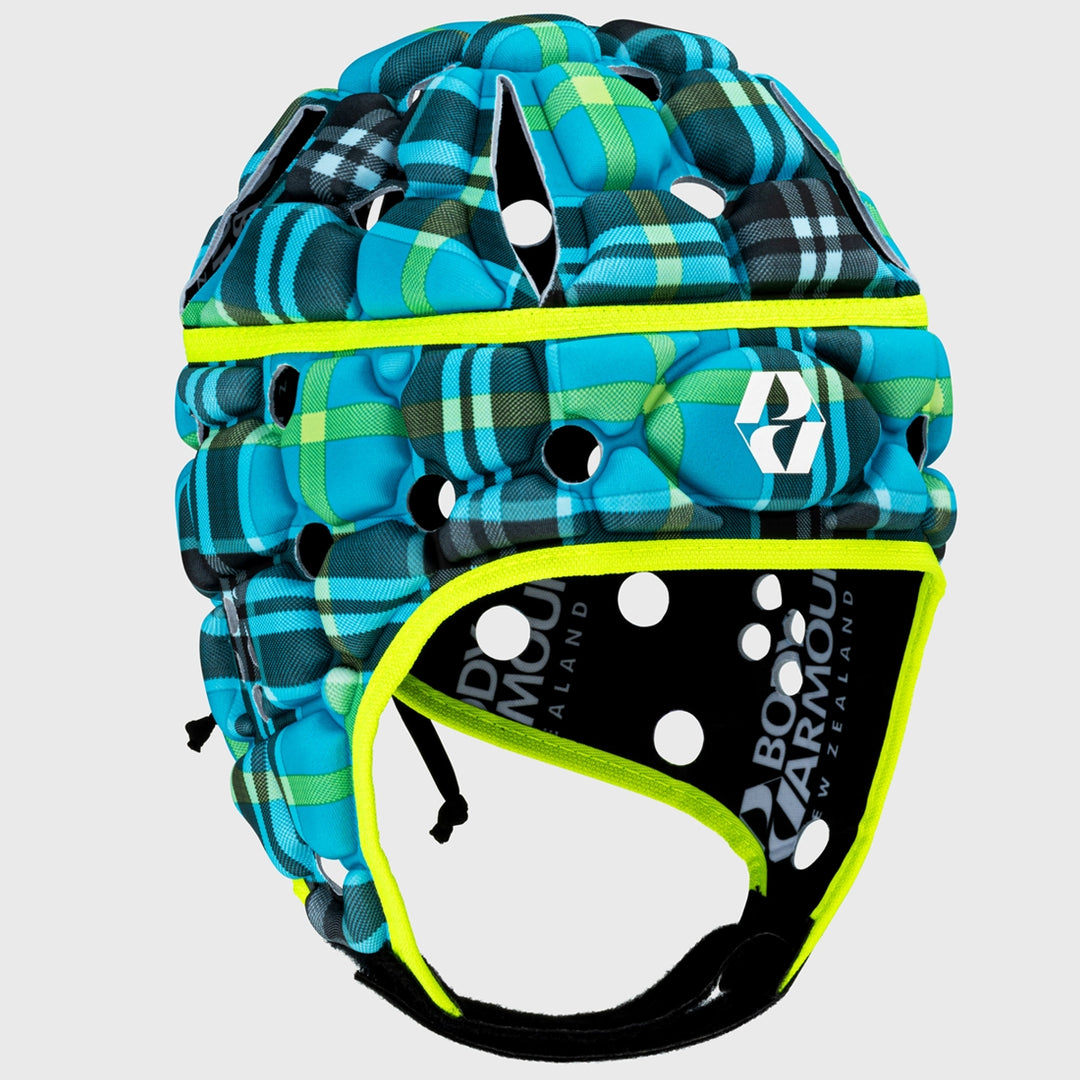 Body Armour Kid's Ventilator Rugby Headguard Cyan Tartan - Rugbystuff.com