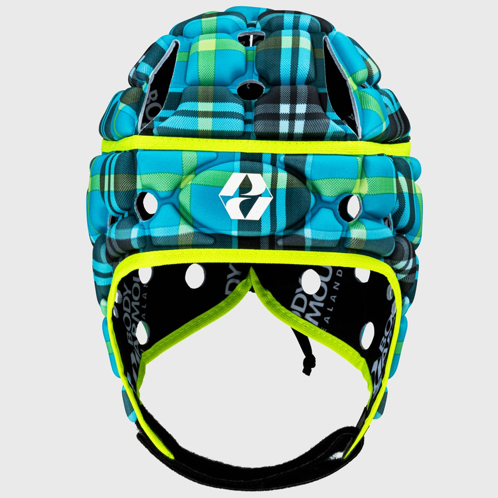 Body Armour Ventilator Rugby Headguard Cyan Tartan - Rugbystuff.com