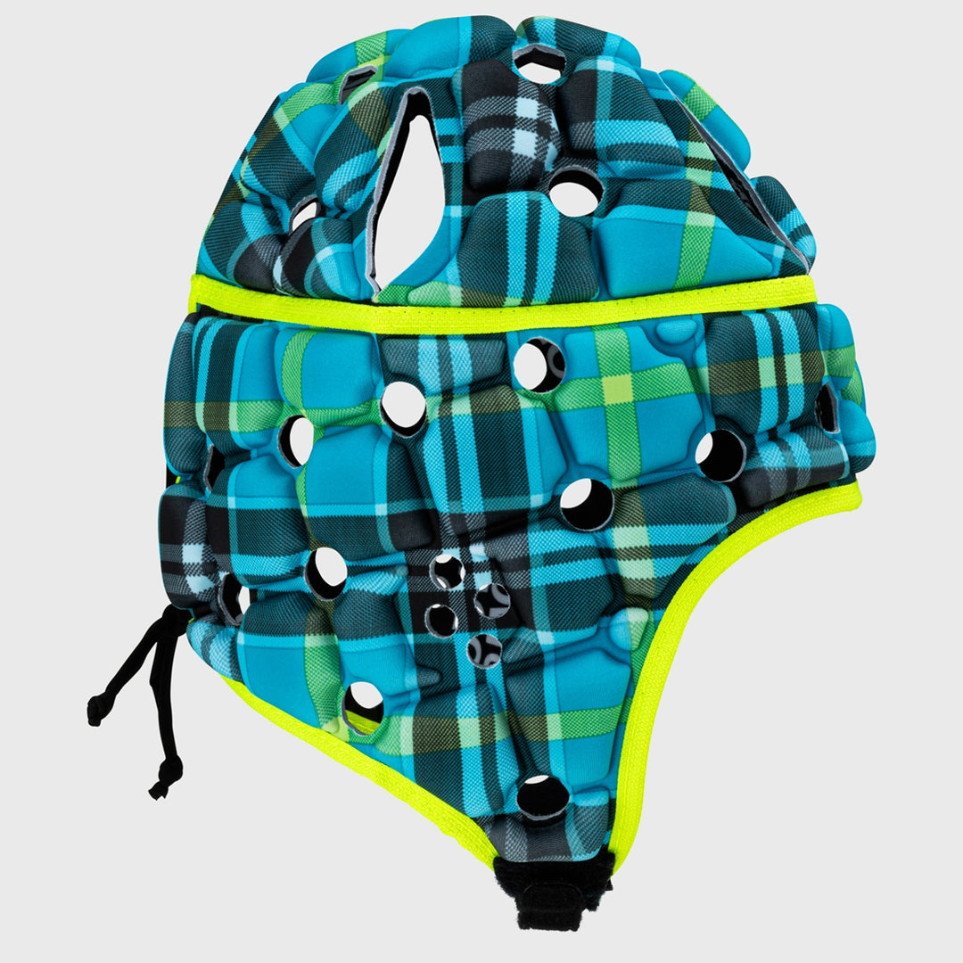 Body Armour Kid's Ventilator Rugby Headguard Cyan Tartan - Rugbystuff.com