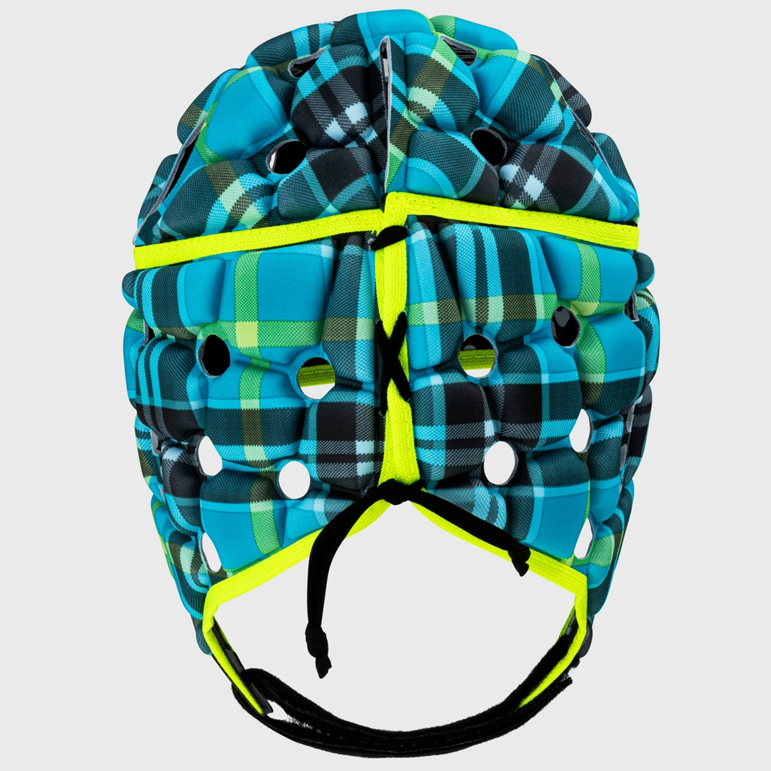 Body Armour Ventilator Rugby Headguard Cyan Tartan - Rugbystuff.com