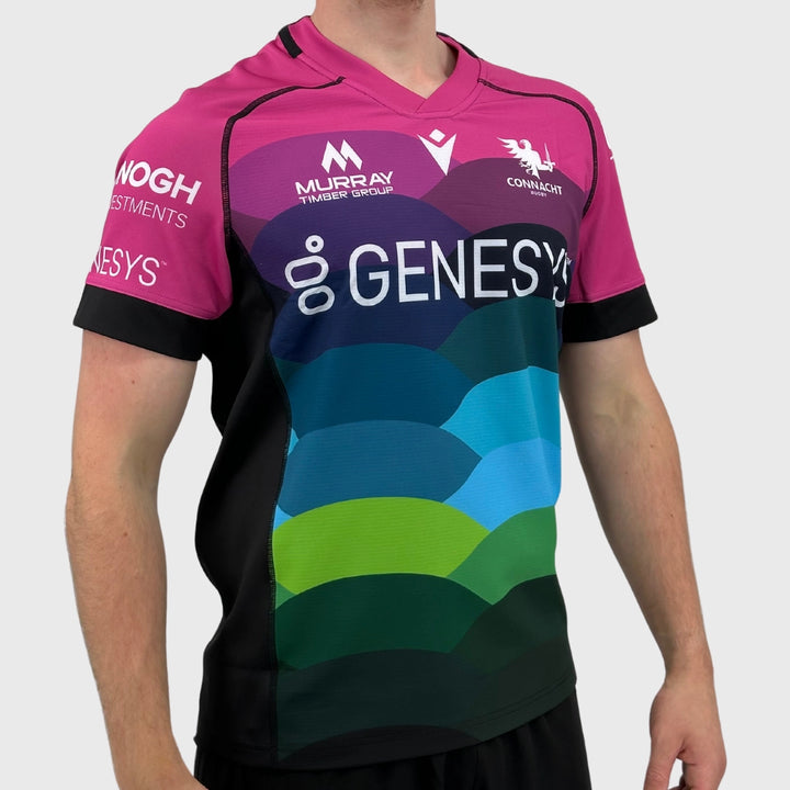 Macron Connacht Rugby Training Shirt Pink/Black - Rugbystuff.com