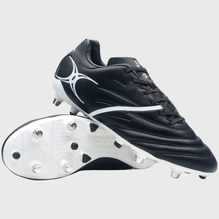 Gilbert Sidestep X20 Power 6 Stud Rugby Boots Black/White - Rugbystuff.com