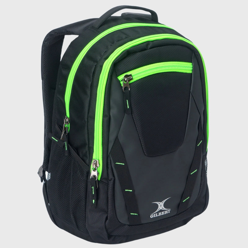 Gilbert Club V4 Rugby Rucksack Black/Fluo Green - Rugbystuff.com