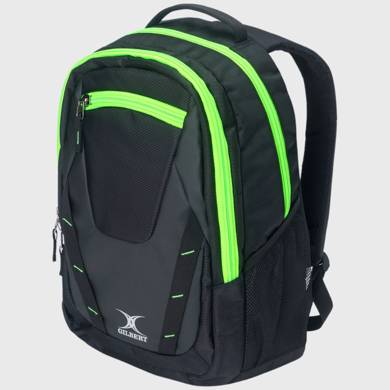 Gilbert Club V4 Rugby Rucksack Black/Fluo Green - Rugbystuff.com