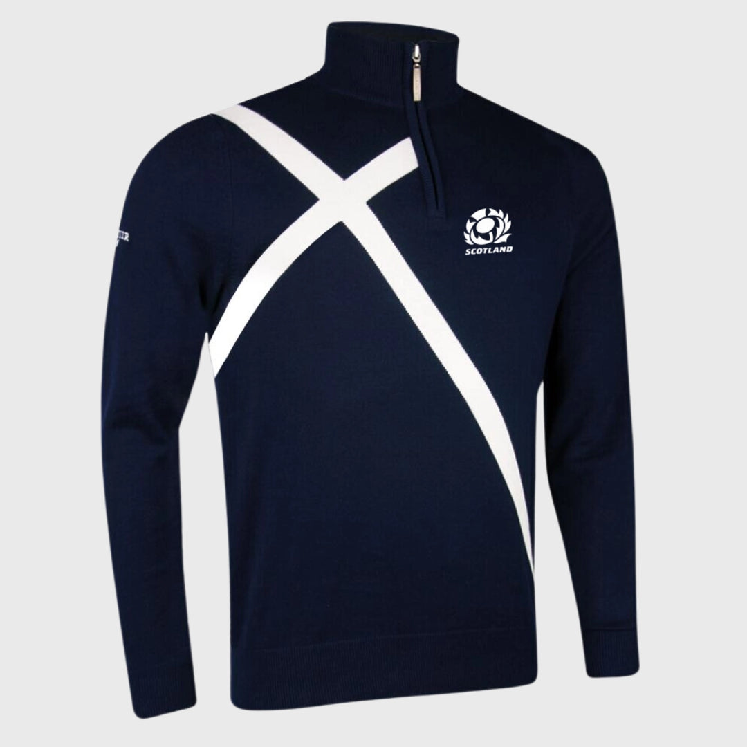 Glenmuir Scotland Rugby Saltire 1/4 Zip Cotton Golf Sweater Navy - Rugbystuff.com