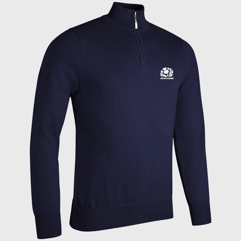 Glenmuir Scotland Rugby Devon 1/4 Zip Cotton Golf Sweater Navy - Rugbystuff.com