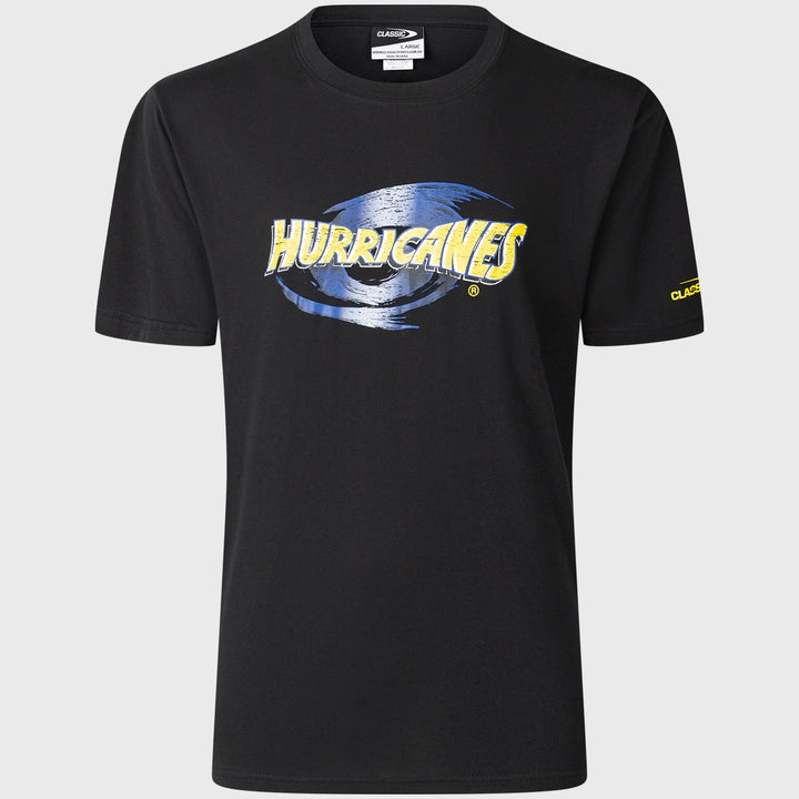 Classic Hurricanes Super Rugby Distressed Logo Cotton Tee Black - Rugbystuff.com