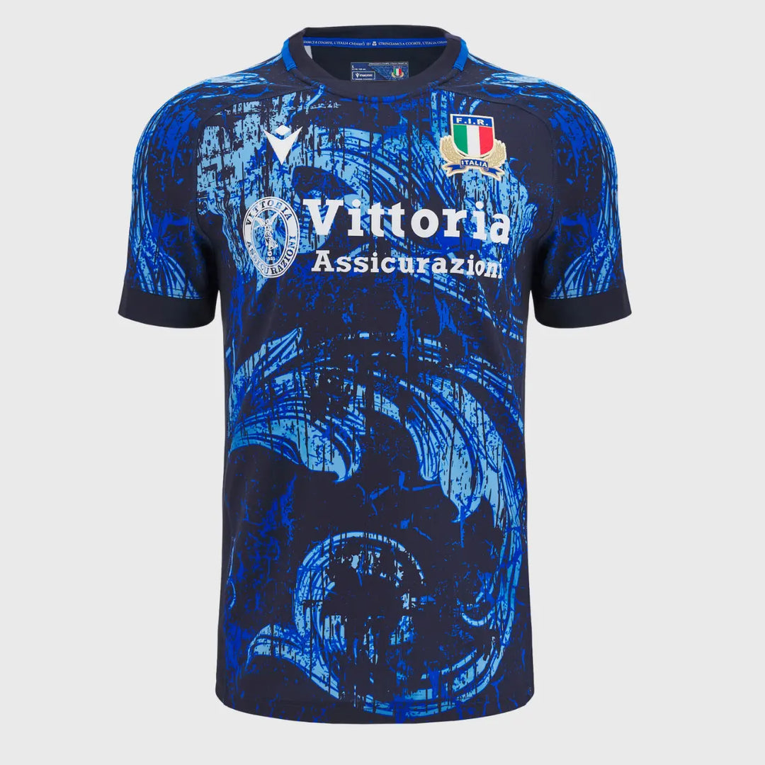 Macron Italy Kid's Training Rugby Jersey Blue 2024/25 - Rugbystuff.com