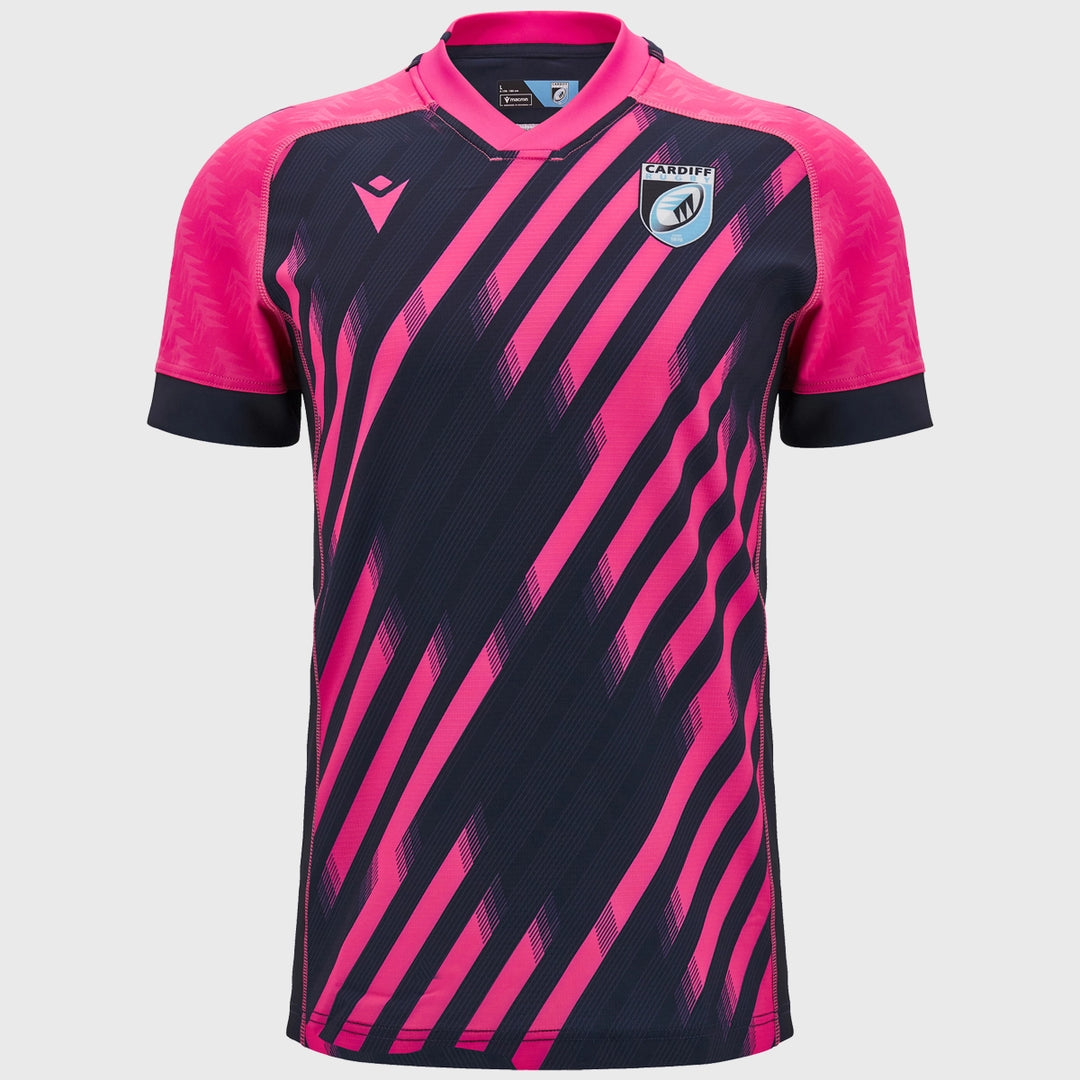 Macron Cardiff Rugby Training Shirt Navy/Pink - Rugbystuff.com