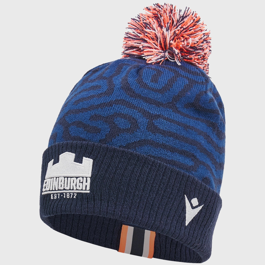 Macron Edinburgh Rugby Bobble Beanie Hat Navy/Coral Pink - Rugbystuff.com