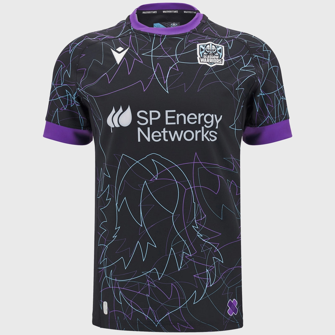 Macron Glasgow Warriors Training Rugby Shirt Black/Purple - Rugbystuff.com