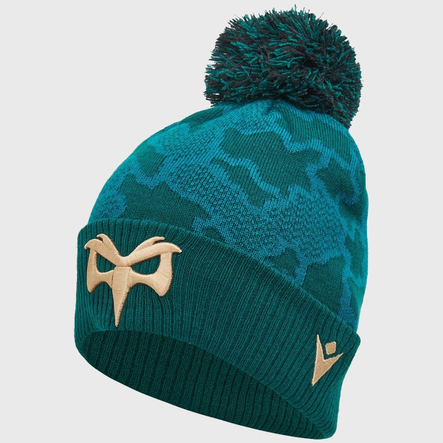 Macron Ospreys Rugby Bobble Beanie Hat Green - Rugbystuff.com