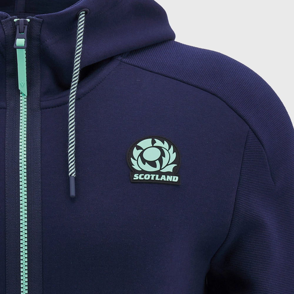 Macron Scotland Rugby Athleisure Full Zip Hoody Navy - Rugbystuff.com