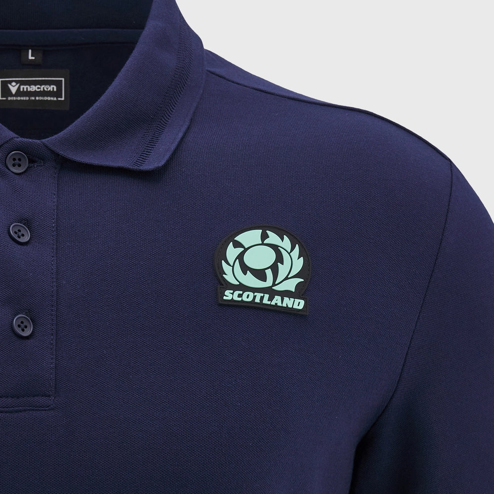 Macron Scotland Rugby Athleisure Cotton Polo Shirt Navy - Rugbystuff.com