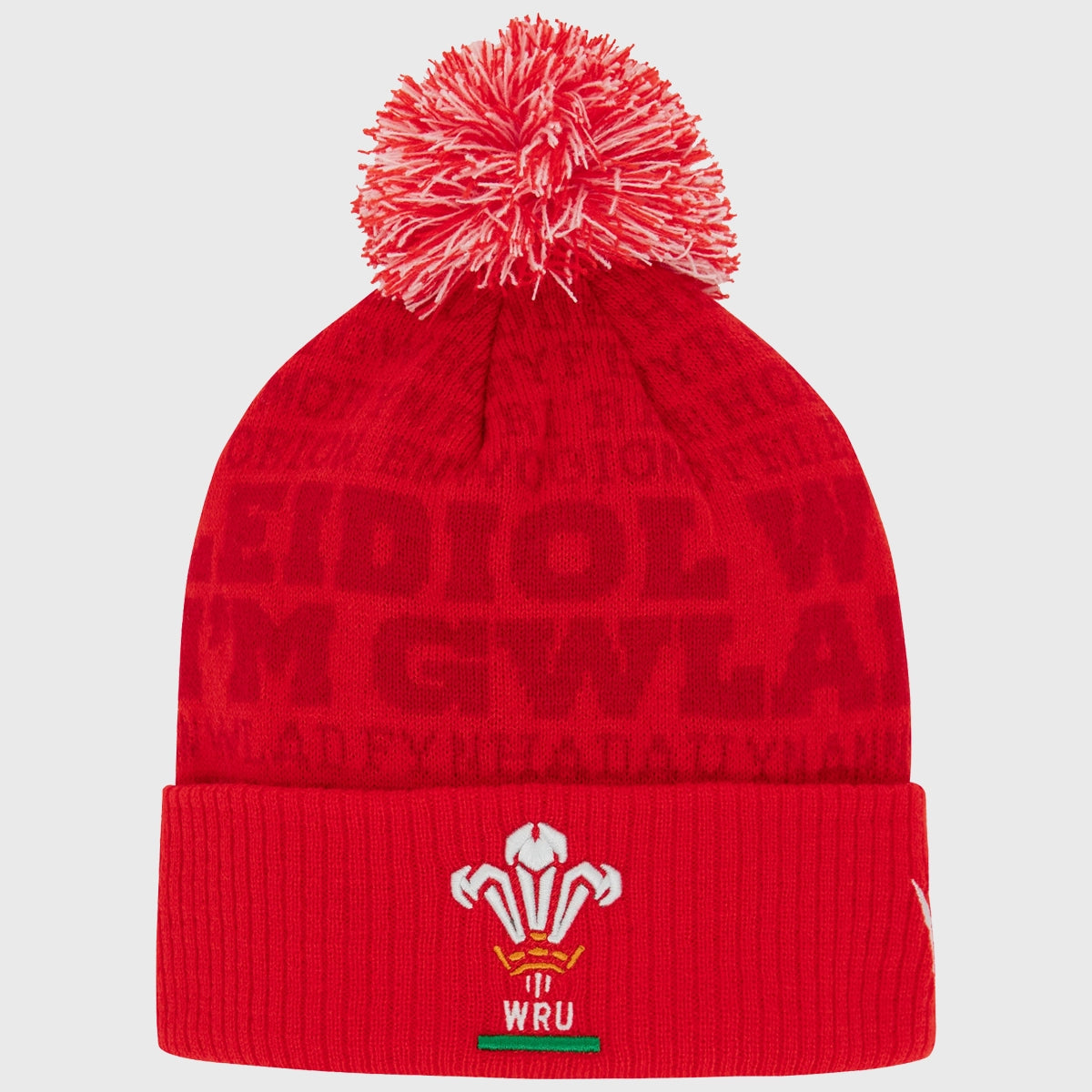 Macron Wales Rugby Pleidiol Wyf I'm Gwlad Bobble Beanie Hat Red ...