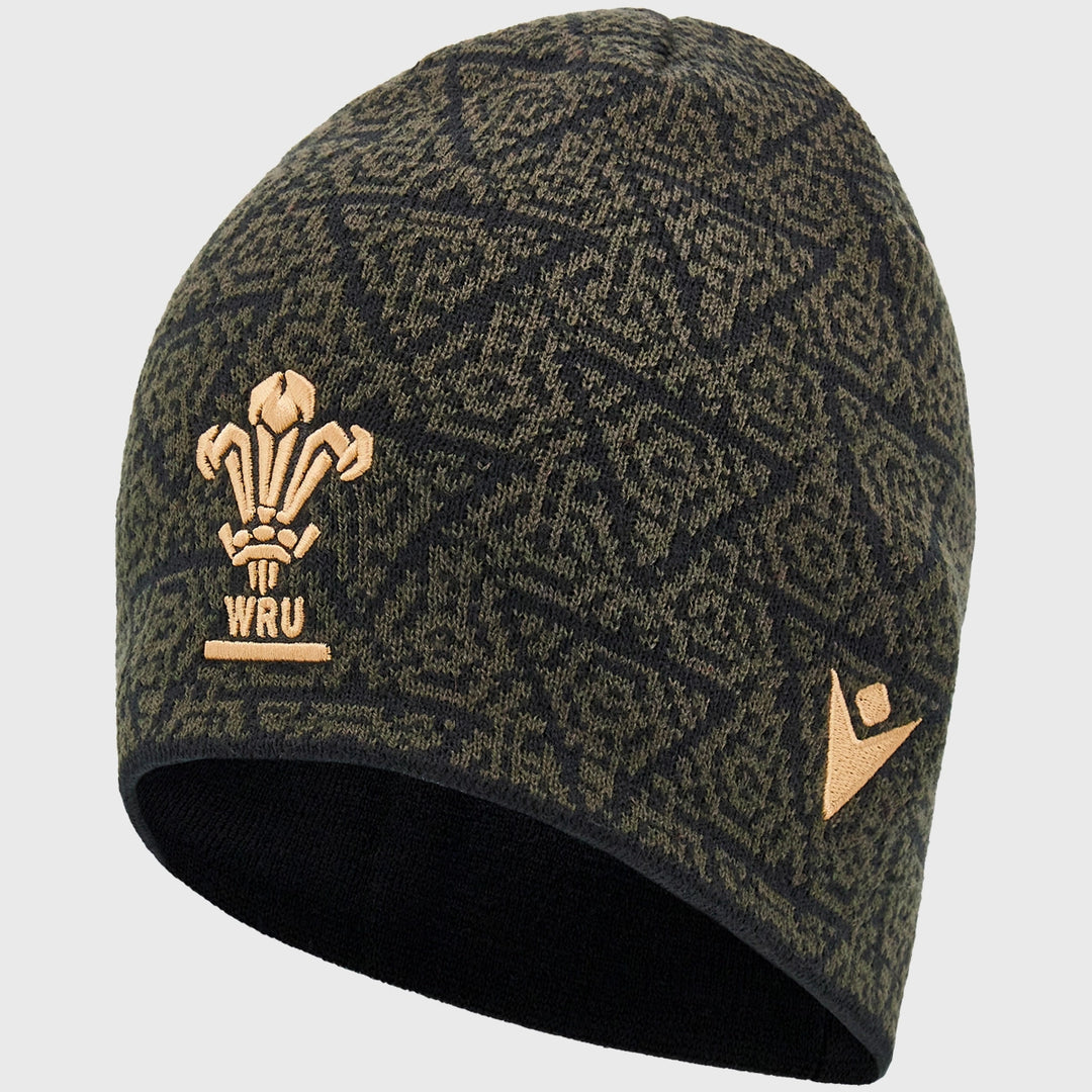 Macron Wales Rugby Beanie Hat Black/Gold - Rugbystuff.com