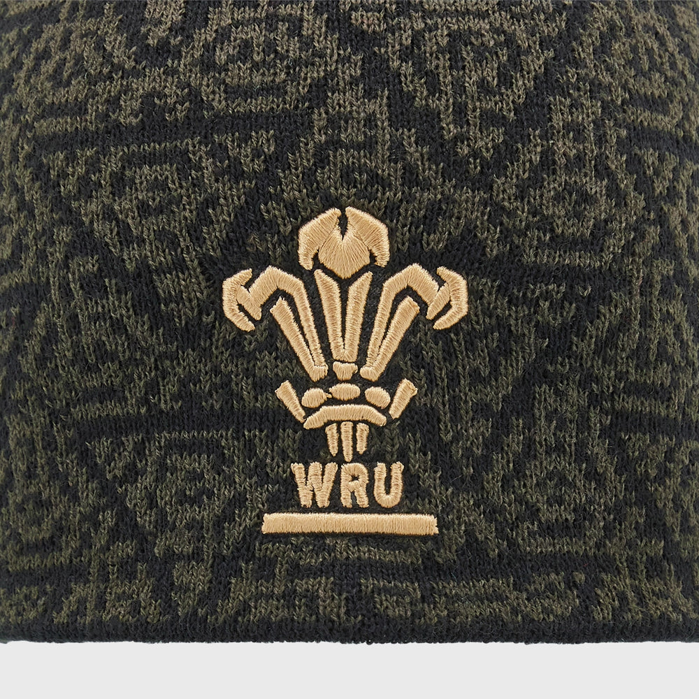 Macron Wales Rugby Beanie Hat Black/Gold - Rugbystuff.com