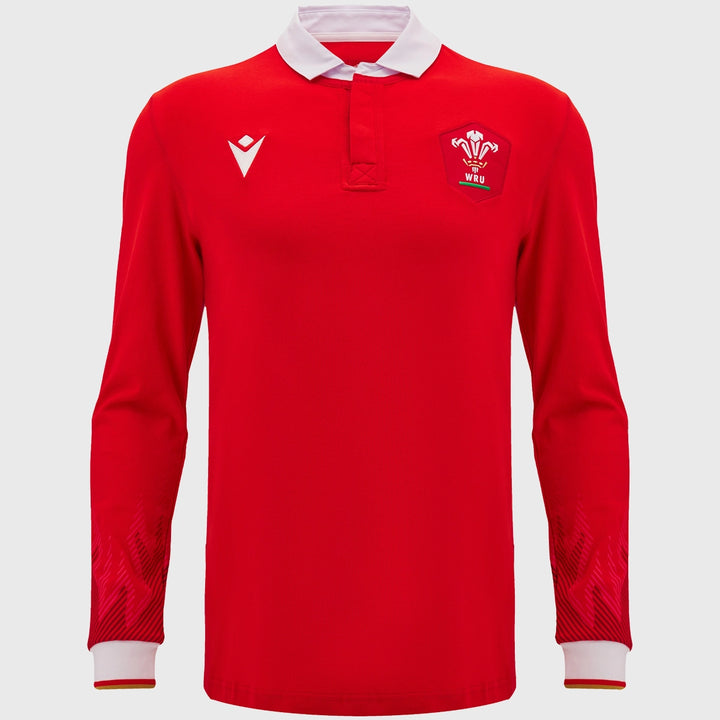 Macron Wales Men's Home Cotton Long Sleeve Rugby Shirt 2024/25 - Rugbystuff.com