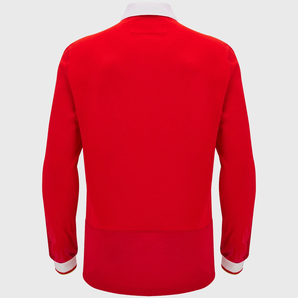 Macron Wales Men's Home Cotton Long Sleeve Rugby Shirt 2024/25 - Rugbystuff.com