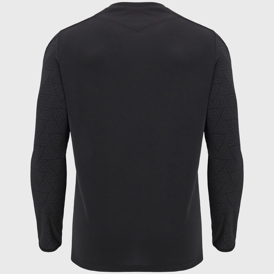 Macron Wales Rugby Long Sleeve Poly Tee Black - Rugbystuff.com