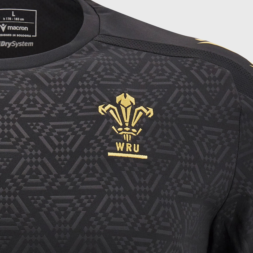 Macron Wales Rugby Long Sleeve Poly Tee Black - Rugbystuff.com