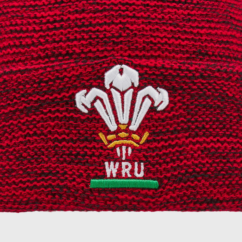 Macron Wales Rugby Melange Bobble Beanie Hat Red/Black - Rugbystuff.com