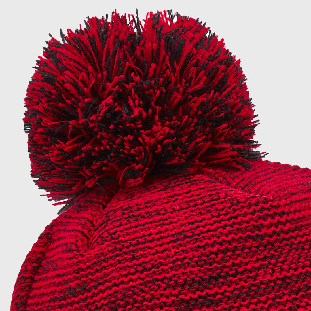 Macron Wales Rugby Melange Bobble Beanie Hat Red/Black - Rugbystuff.com