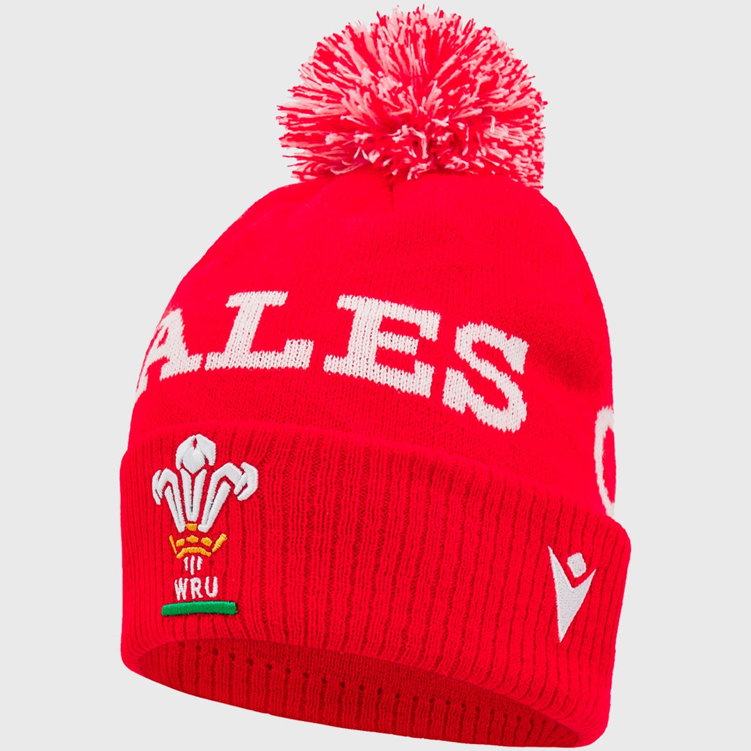 Macron Wales Rugby Pathway Bobble Beanie Hat Red - Rugbystuff.com