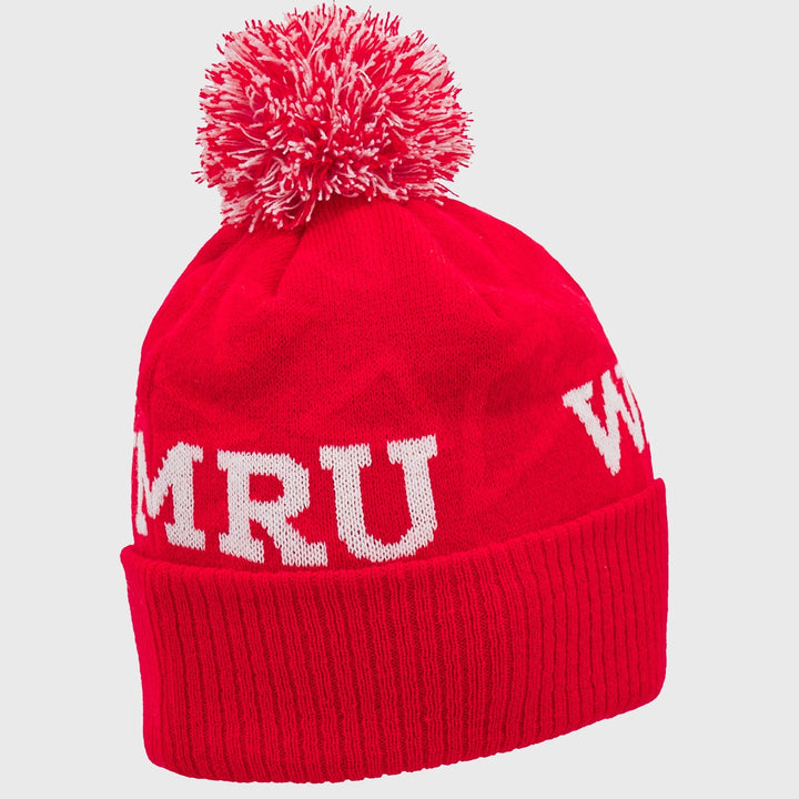 Macron Wales Rugby Pathway Bobble Beanie Hat Red - Rugbystuff.com