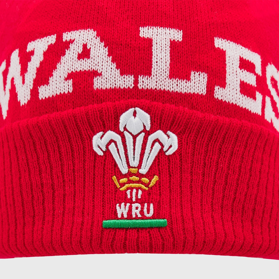 Macron Wales Rugby Pathway Bobble Beanie Hat Red - Rugbystuff.com