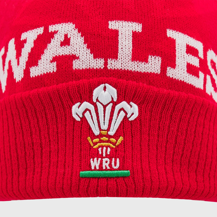 Macron Wales Rugby Bobble Beanie Hat Red - Rugbystuff.com