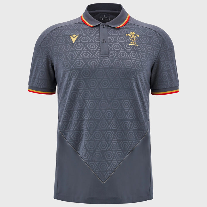 Macron Wales Rugby Travel Polo Shirt Anthracite - Rugbystuff.com