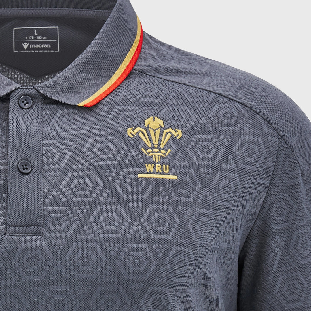 Macron Wales Rugby Travel Polo Shirt Anthracite - Rugbystuff.com