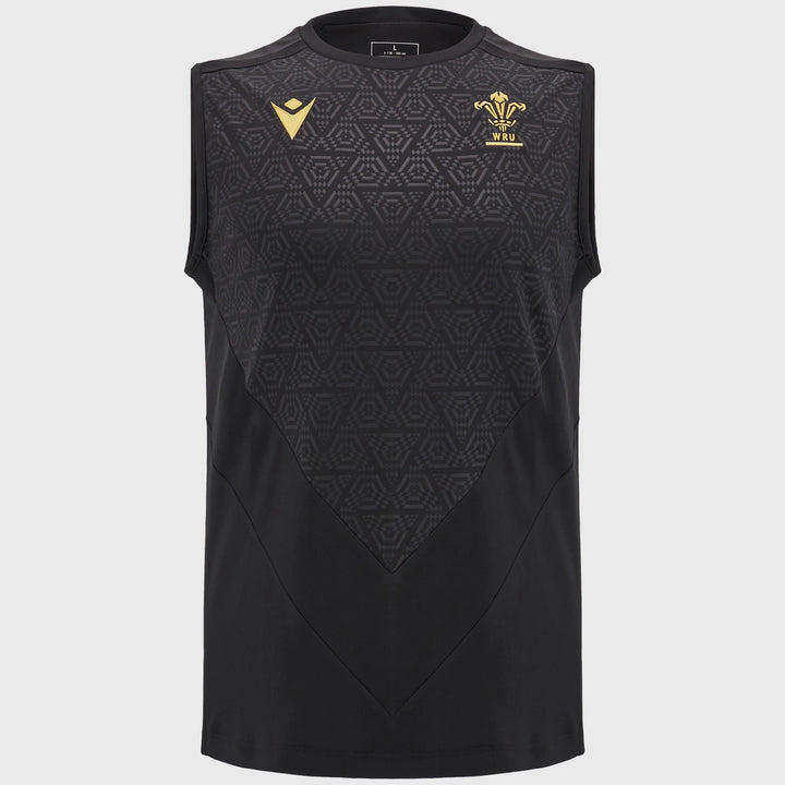 Macron Wales Rugby Sleeveless Poly Tee Black - Rugbystuff.com