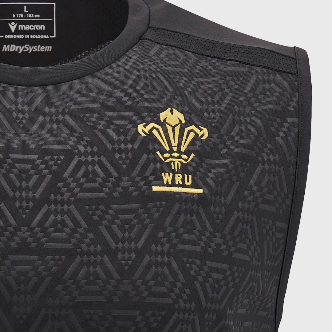 Macron Wales Rugby Sleeveless Poly Tee Black - Rugbystuff.com