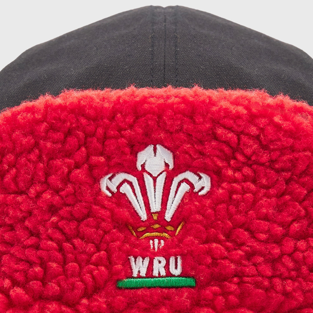 Macron Wales Rugby Trapper Fleece Hat Black - Rugbystuff.com